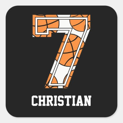 Personalized Basketball Number 7 Square Stickers