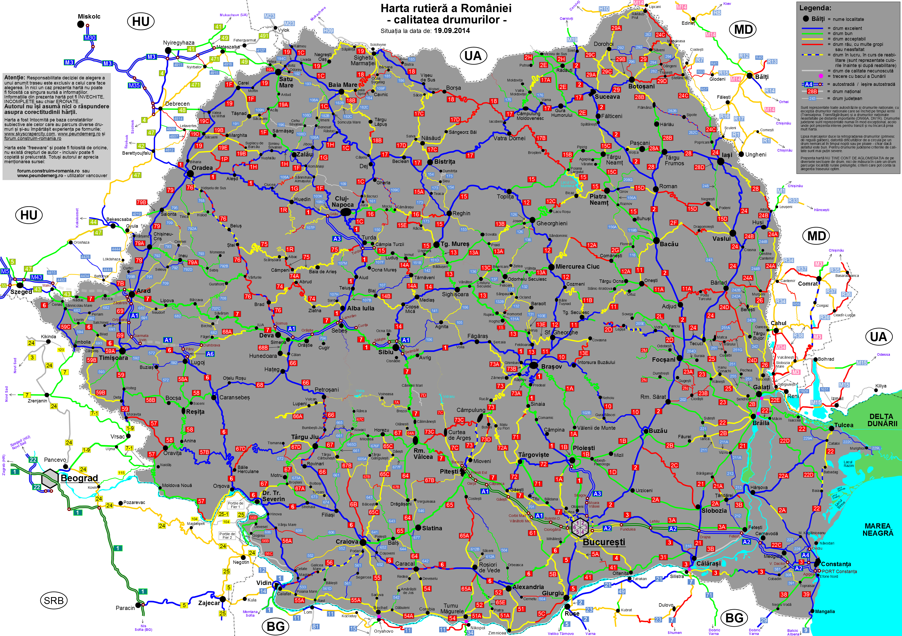harta rutiera a romaniei actualizata 2014 Harta stării drumurilor din România, actualizată lunar