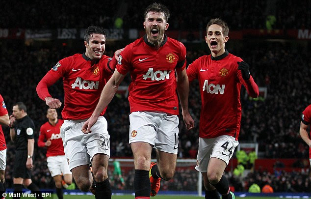 Relief: Michael Carrick thought he had won it for Manchester United with his late goal