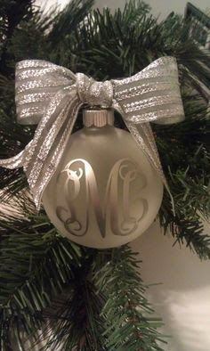 Large Frosted Glass Monogram Christmas Tree Ornament