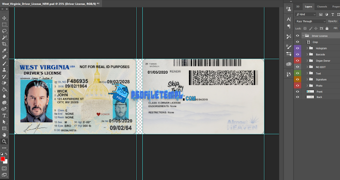  West Virginia Driver license usa psd file template full edited