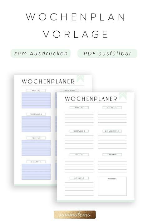 Du suchst nach einem guten wochenplan? Wochenplan Druckvorlage | Minimal Green | Hochformat | Swomolemo
