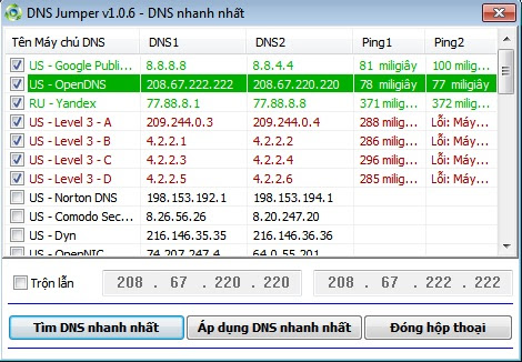 DNS Jumper 1.0.6 Việt hóa - Đổi DNS, tăng tốc duyệt web, vào web bị chặn