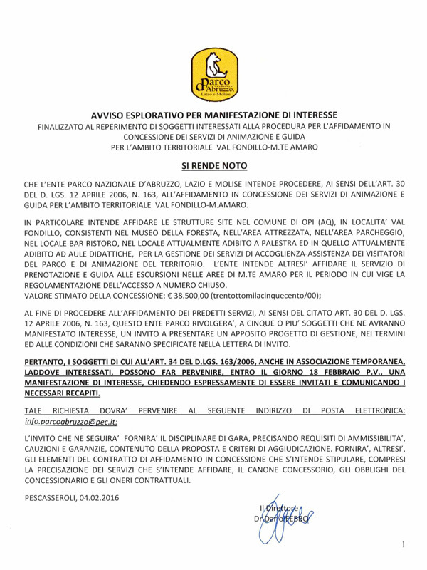 Parco Nazionale d'Abruzzo, Lazio e Molise: Novità: AVVISO ...