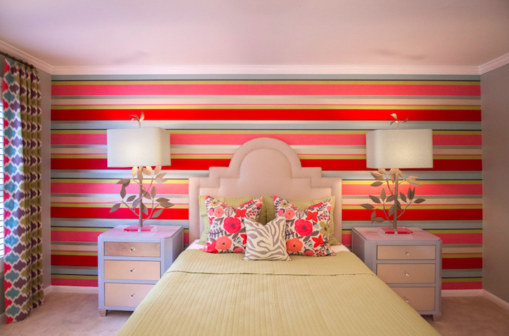 Striped Accent Wall - Contemporary - girl's room - Lucy and Company