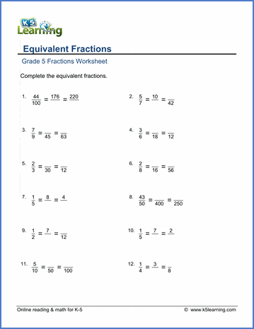 New Free Grade 5 Math Worksheets Pages