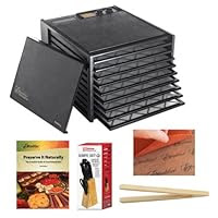 Excalibur 9 Tray Dehydrator with 26 Hour Timer + Preserve It Naturally Book + Paraflexx Premium Reusable Sheet 14X14 + Knife Set 7PC with Pine Block + Bamboo Toast Tong - 6.5 Inch Long
