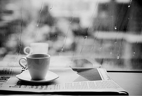 coffee, newspaper, rain