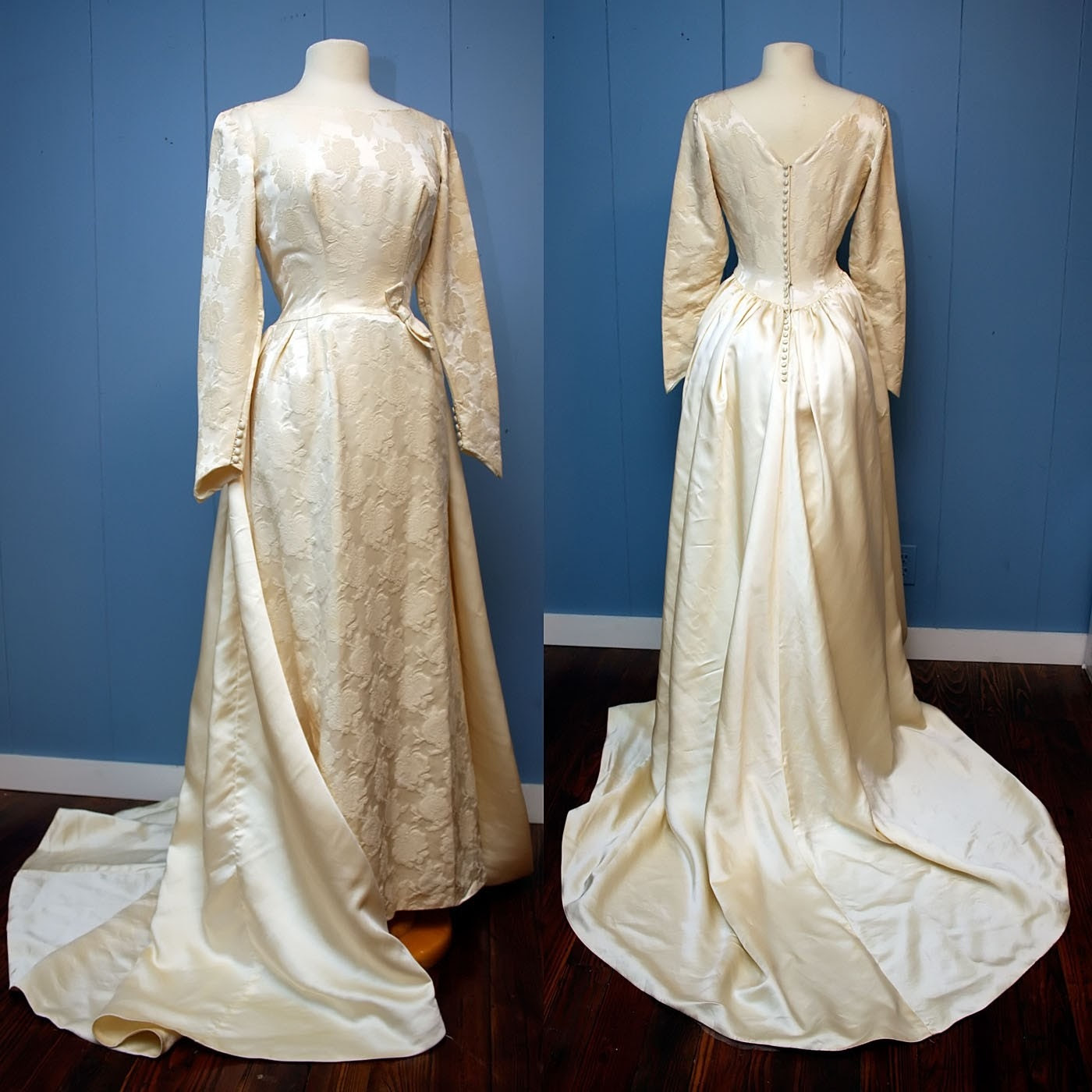 Vintage Off White Victorian Wedding Gown with Bustle