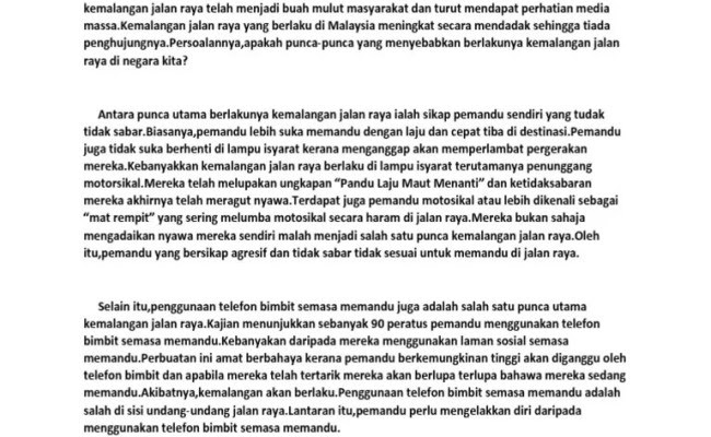 Contoh karangan cara atau langkah mengatasi kemalangan jalan raya pendahuluan. Jomria Punca Punca Berlaku Kemalangan Jalan Raya Otosection