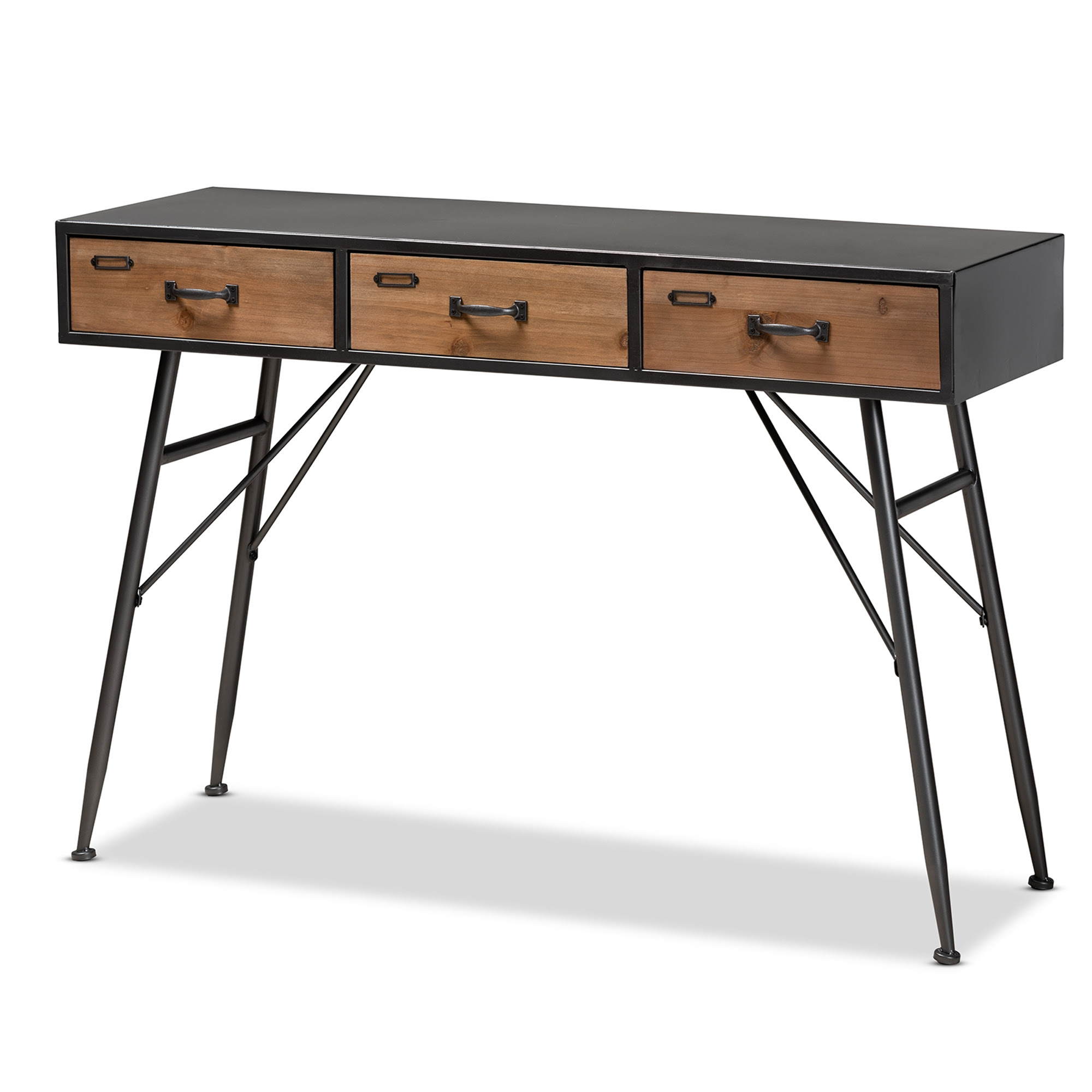 Baxton Studio Ariana Modern And Contemporary Industrial Black And Oak Brown Finished Wood 3 Drawer Metal