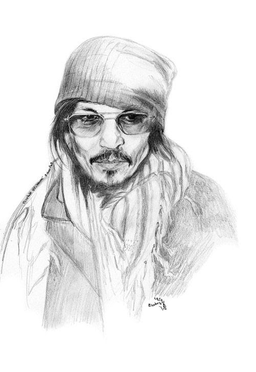 Johnny Depp portrait au crayon Paris 23 fevrier 2009