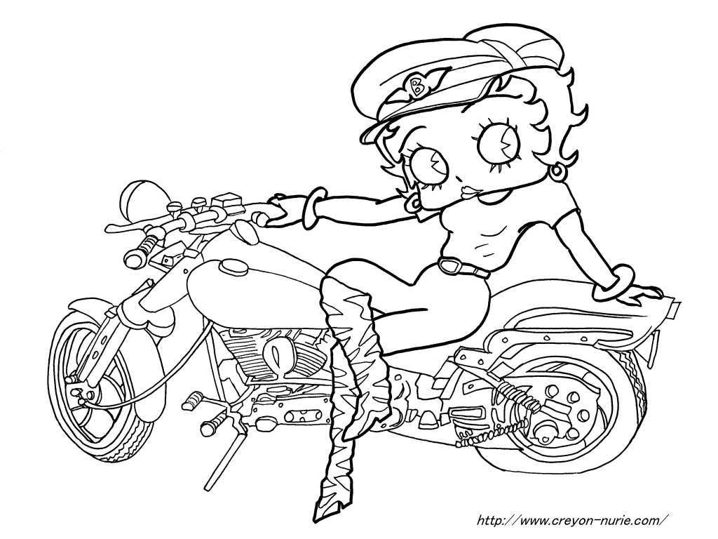 ベティ ブープのバイクに乗る塗り絵の下絵