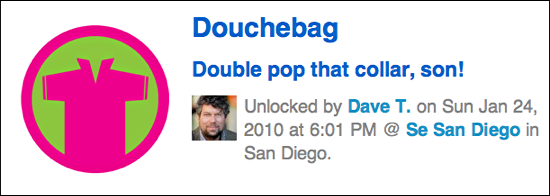 Foursquare Douchebag badge and negative comments