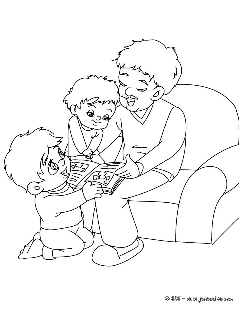 Coloriage papa lit une histoire gratuit