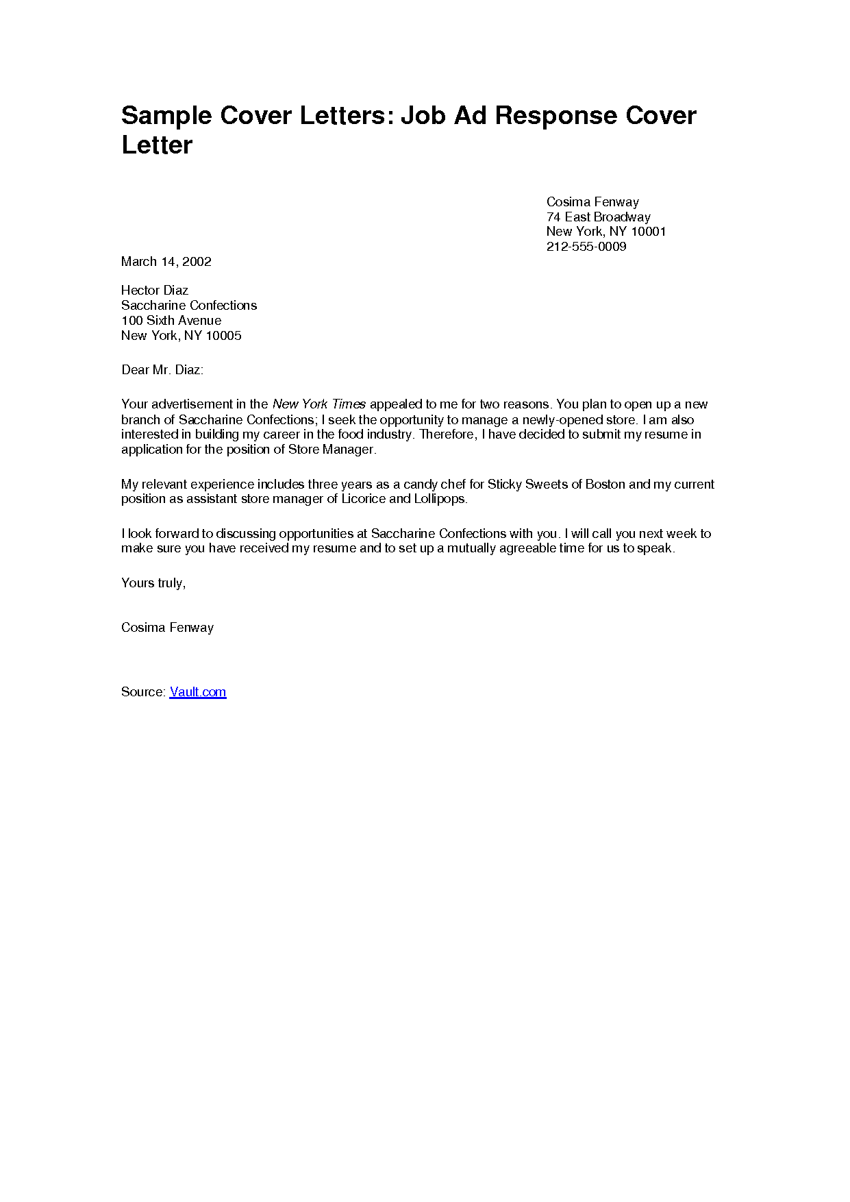 Cover letter for online job