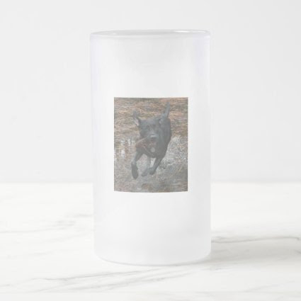Black Lab Dog with Pinecone running Mug