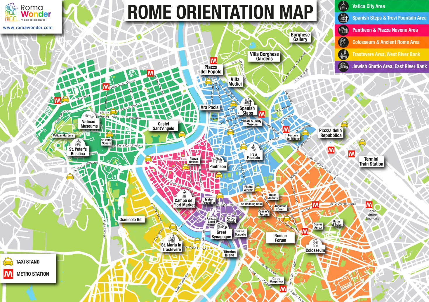 Maps Of Rome Italy With Attractions Rome main attractions map