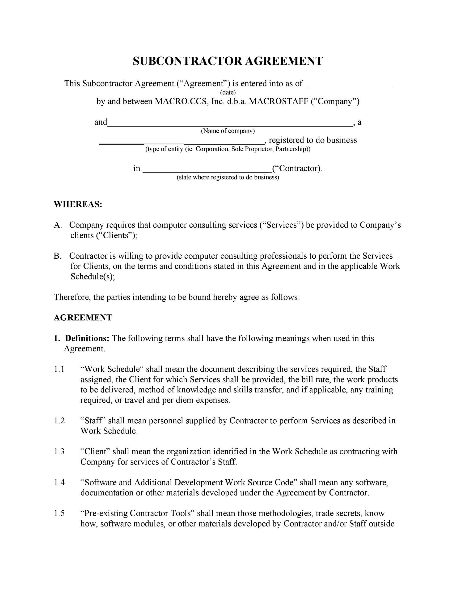 Need a Subcontractor Agreement? 39 Free Templates HERE