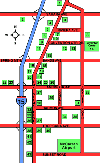 vegas hotel map. Las Vegas Casino Map