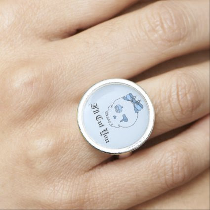 Hair Accessory Skull (Bow Detail Blue w/ Text 4) Photo Ring