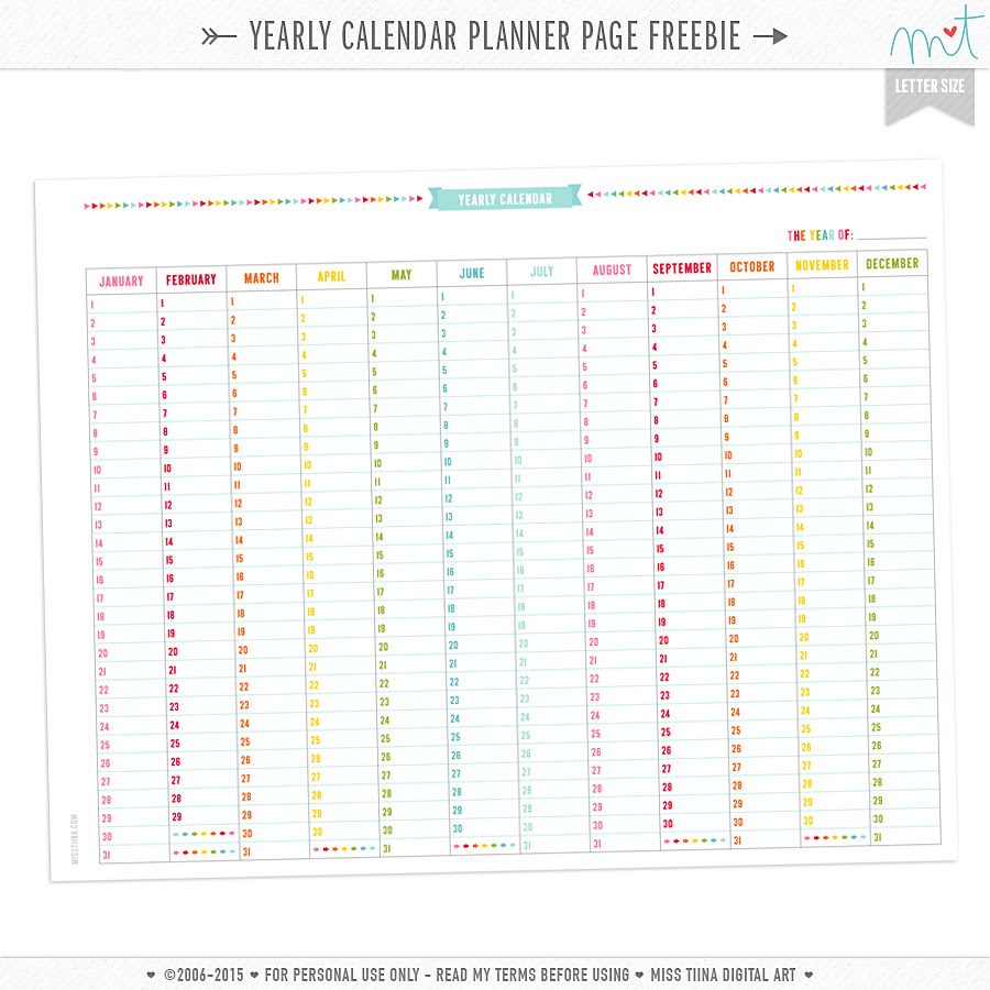 free yearly calendar planner page printables