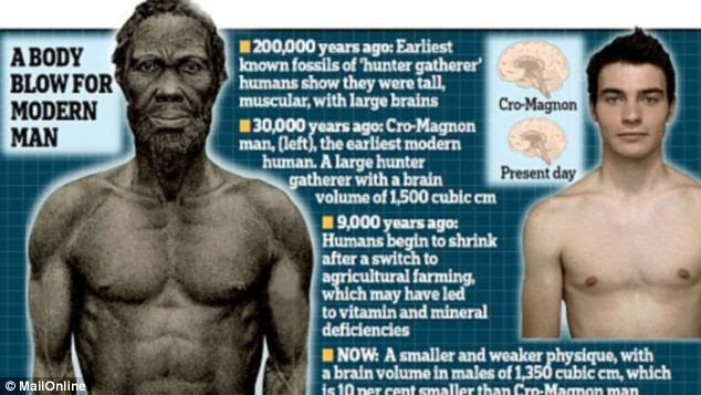Experts claim that people today are 10 per cent smaller and shorter than their hunter-gatherer ancestors