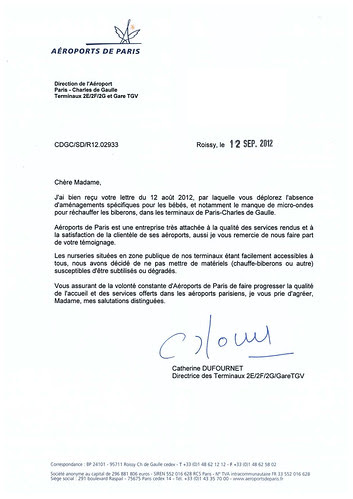 Courrier de réponse de Aéroports de Paris