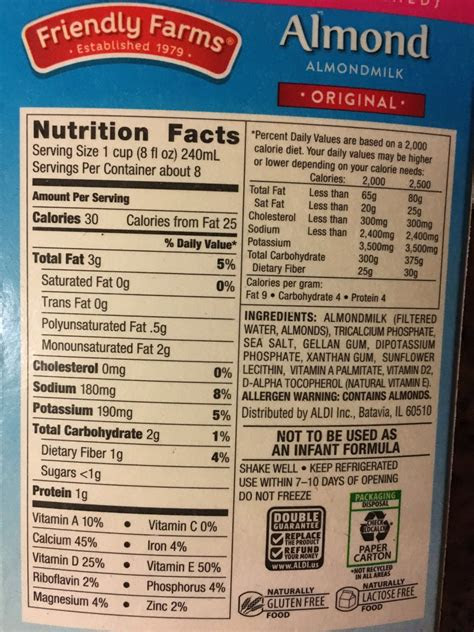 Frankly, things still aren't clear. Friendly Farms Unsweetened Almond Milk: Calories