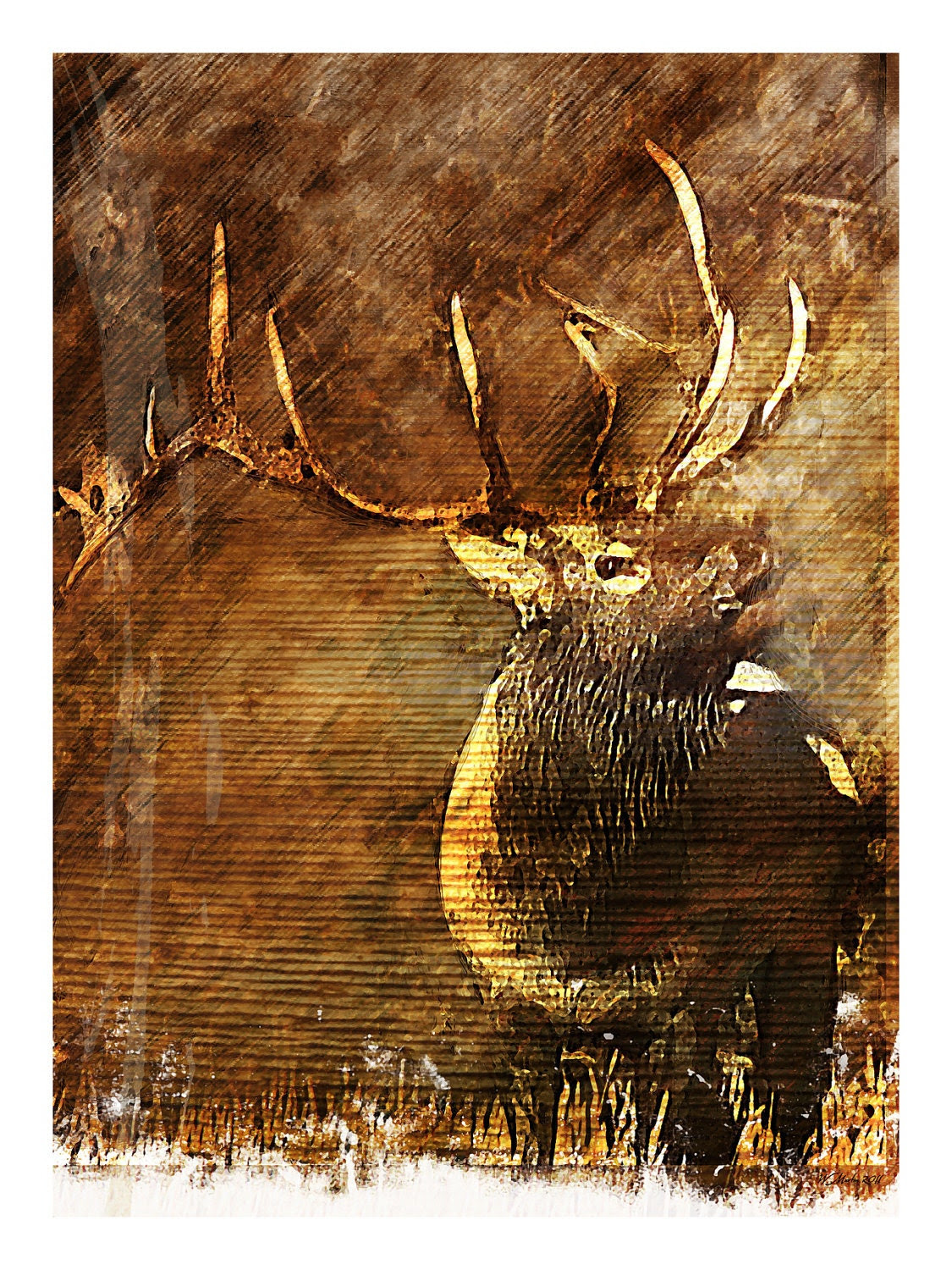 ABSTRACT RUSTIC ELK fine art painting elk bull elk by WiMDesigns