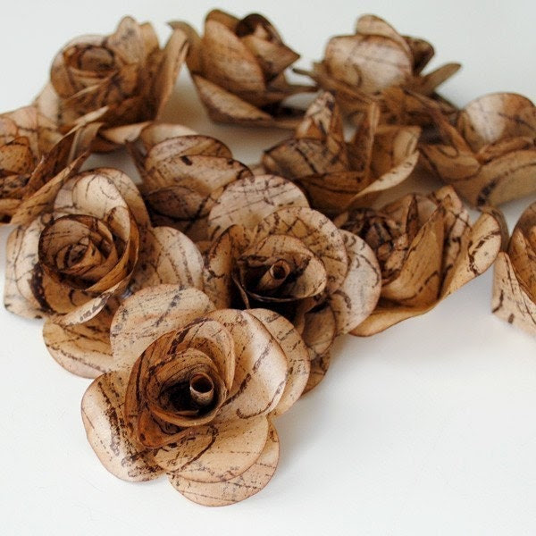 12 Handmade UPCYCLED Paper ROSES