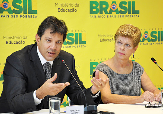 O ministro Fernando Haddad e a presidente do Inep, Malvina Tuttman, durante entrevista (Foto: Fabiana Carvalho)