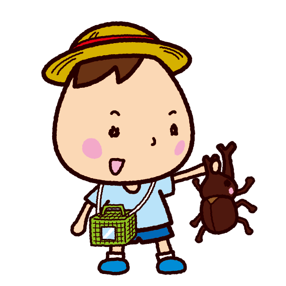 カブトムシを捕まえた子供のイラスト 虫取り 2カット イラストくん