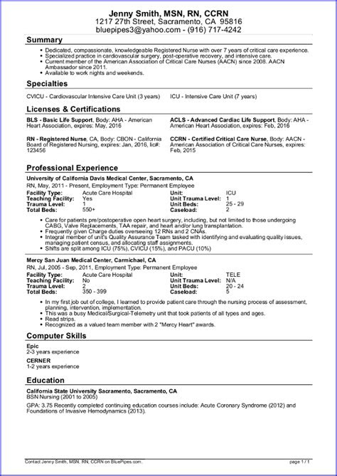 resume  rn  experience sample nursing resume