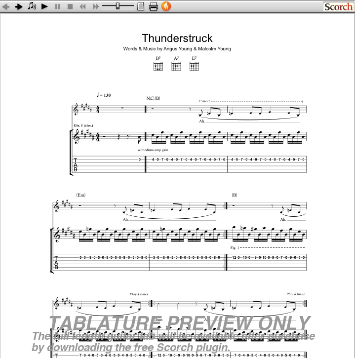 ACDC Thunderstruck Guitar Tab : Free ACDC Guitar Tabs