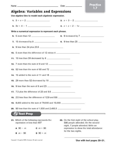 Practice math problems with printable and online worksheets that include . writing algebraic expressions worksheets 5th grade evaluating algebraic