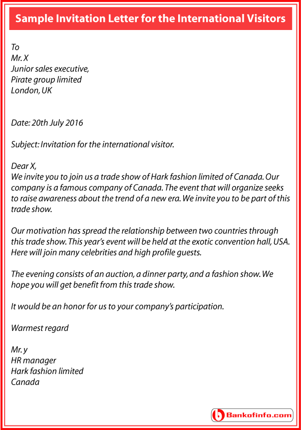 Sample Invitation Letter For The International Visitors