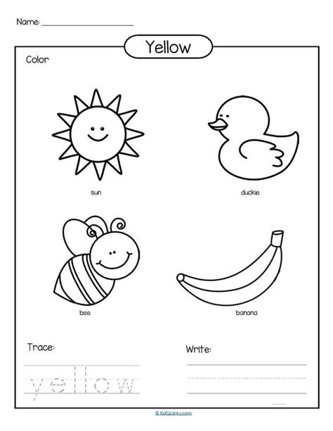  color yellow printable color trace and write teaching colors