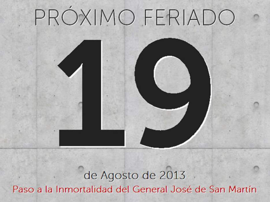 El feriado del 17 de agosto se traslada al 19  MonteCaserosOnLine.com