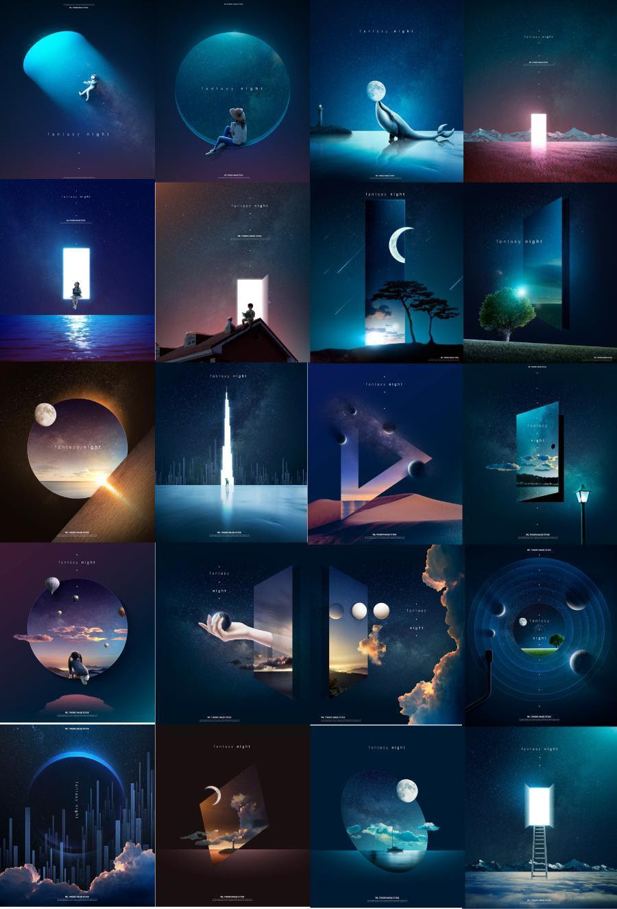 款深蓝幻想梦幻夜晚做梦宇宙空间唯美合成海报psd模板设计素材 设计森林planforest
