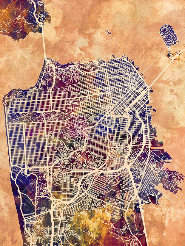 san fransisco street map purple