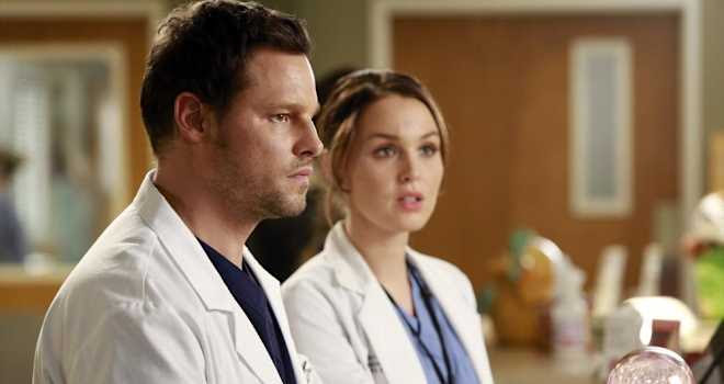 GREY'S ANATOMY - "Throwing It All Away" - Arizona has a bad day which escalates when she advises one of Callie's patients on a potential double amputation. Derek goes back on a promise to Callie, and Jo and Stephanie come across an abandoned baby outside the hospital. Meanwhile, the doctors deal with the repercussions of the non-fraternization rule, which include meetings with HR and one doctor's suspension, on "Grey's Anatomy," THURSDAY, MARCH 13 (9:00-10:00 p.m., ET) on the ABC Television Network. (ABC/Ron Tom)JUSTIN CHAMBERS, CAMILLA LUDDINGTON
