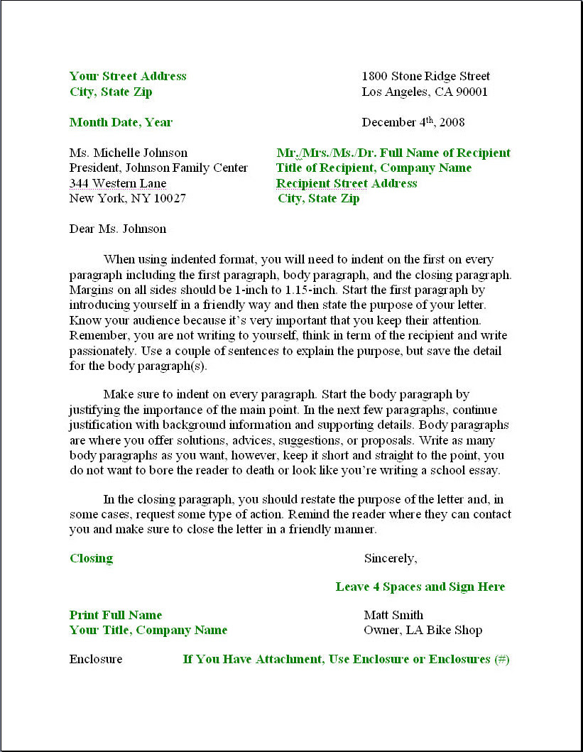 Business Letter Format – Formal Writing Sample, Template 