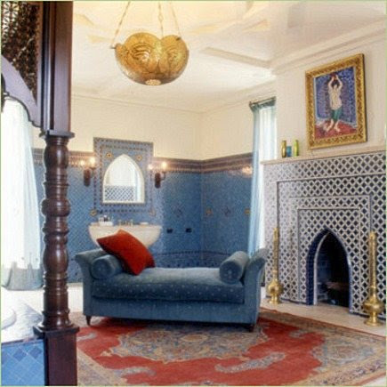 Interior Design Firm on Oushak Rug In Moroccan Bathroom By Designer Chris Barrett