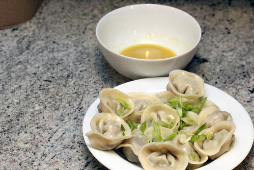 Bbq pork potstickers with serrano-mustard sauce