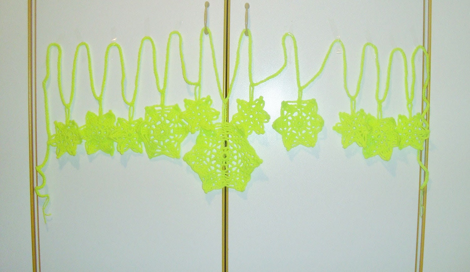 Neon Holiday Garland Neon Yellow Snowflakes Garland / Crochet Garland / Christmas Holiday Decor - WINTER SALE