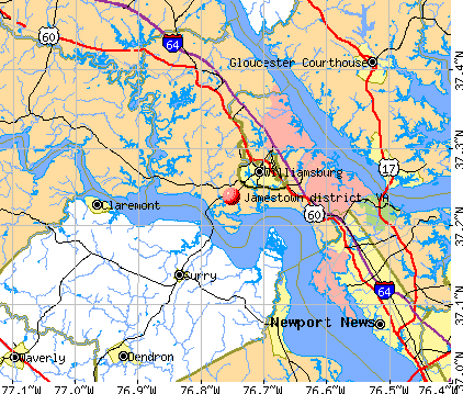 Map Of Jamestown Colony. Jamestown district, VA map