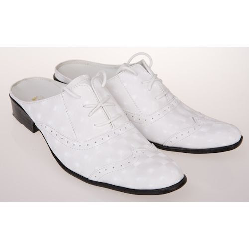 Men White Leather Backless Wedding Prom Dress Brogue Shoes Slippers ...