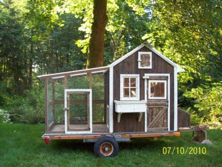mobile chicken coop chicken coop on red trailer rustic sitting bench ...