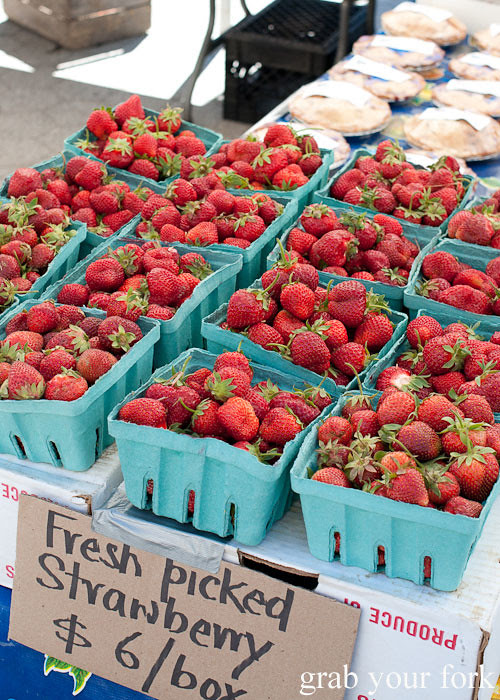 strawberry punnets at union square greenmarket farmers market nyc new york usa